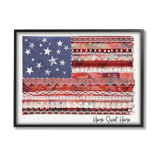 Stupell Industries Home Sweet Home Phrase Lace Pattern American Flag in Frame Wall Art